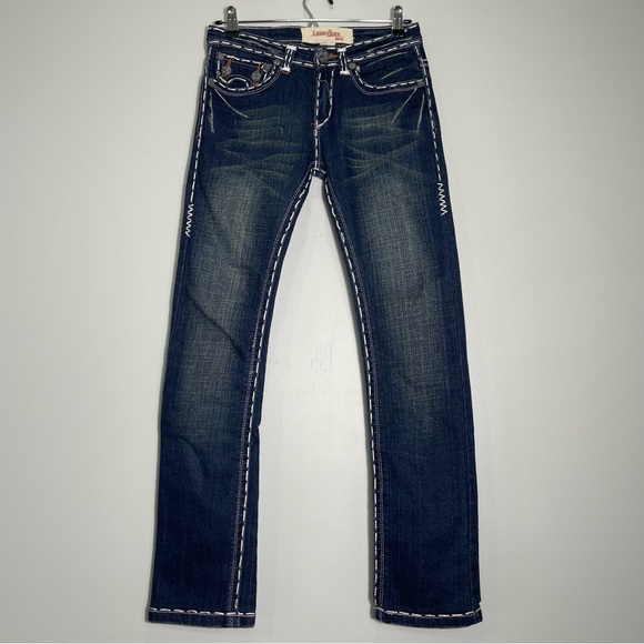 LAGUNA BEACH JEANS Skull Pockets Dark Wash Low Rise Size 26 (Missing 1 Button) - Picture 2 of 11
